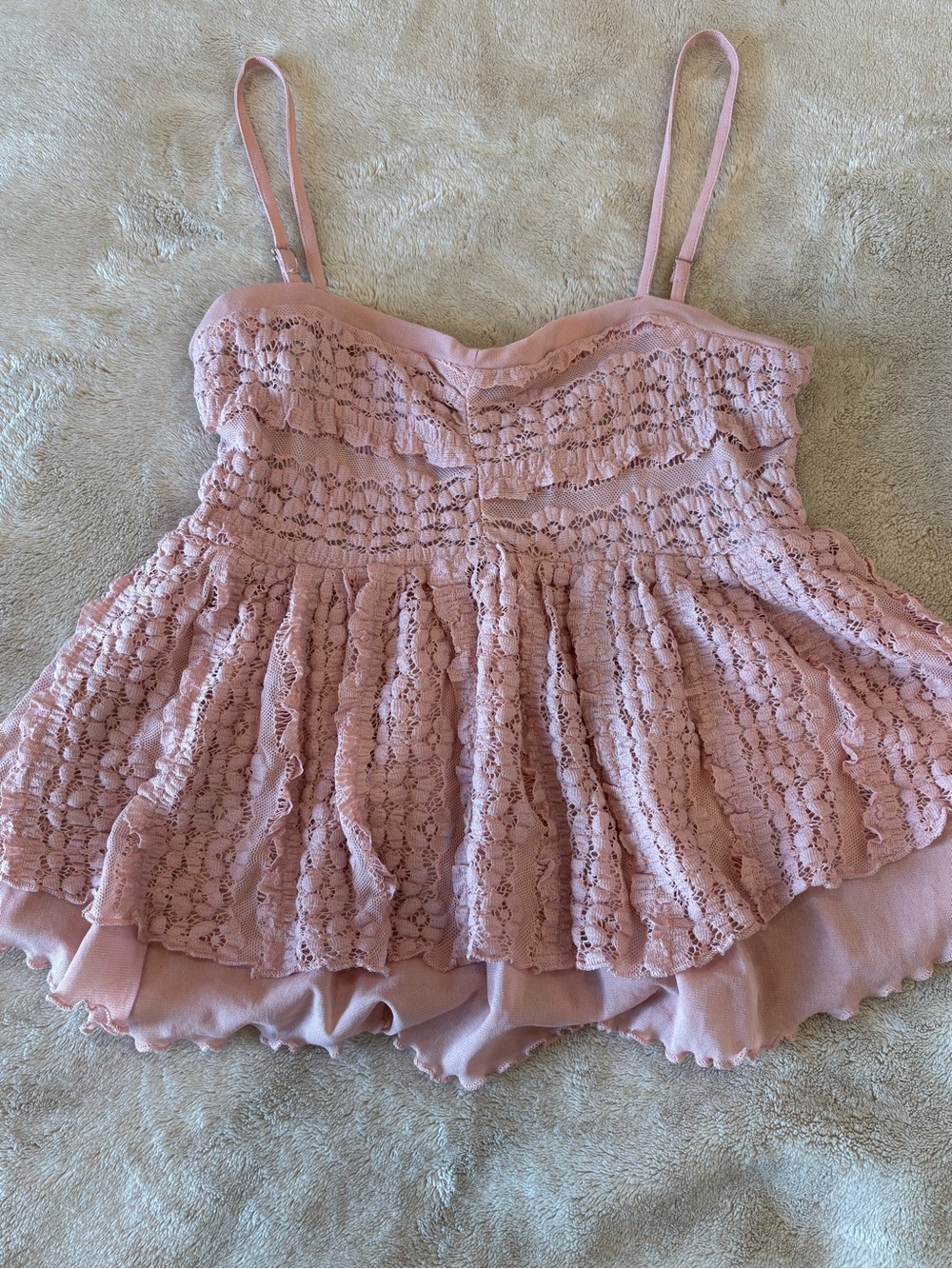 Pink Lace Ruffled Cami Tank Top